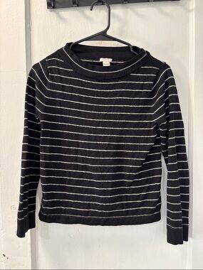 J. Crew Black Crewneck Sweater with White Stripes small
